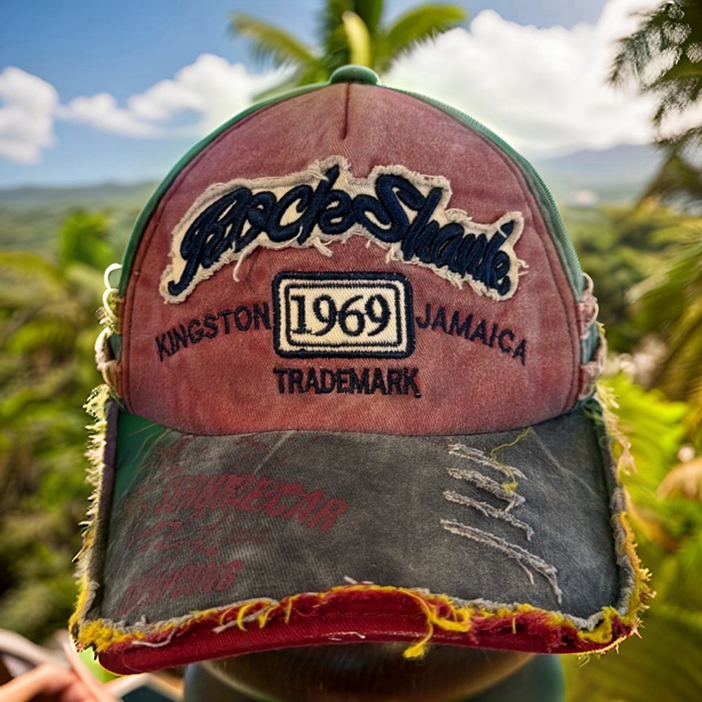 Distressed vintage look by design cap - Rock & Shark, Kingston, Jamaica, 1969